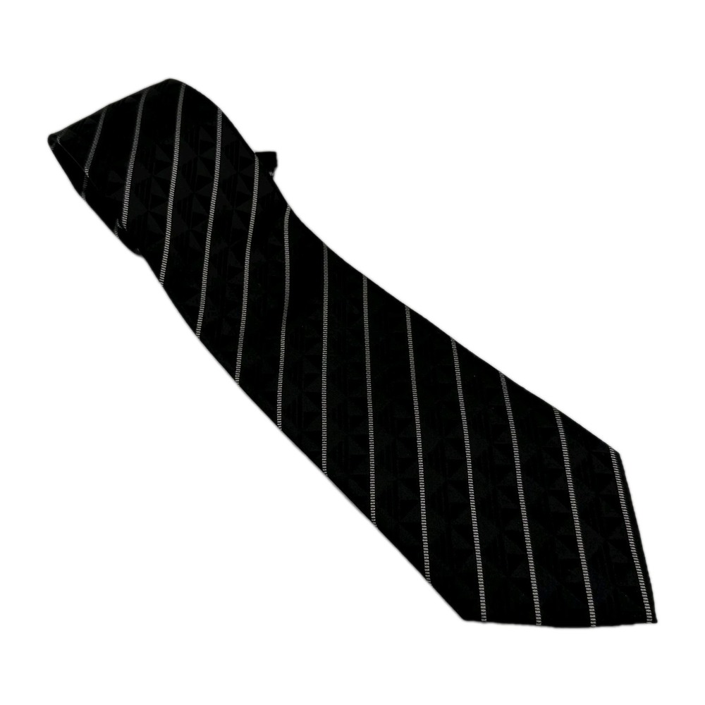 Antonio Ricci Black Silver Silk Tie Geometric Stripe Formal Dresswear Business